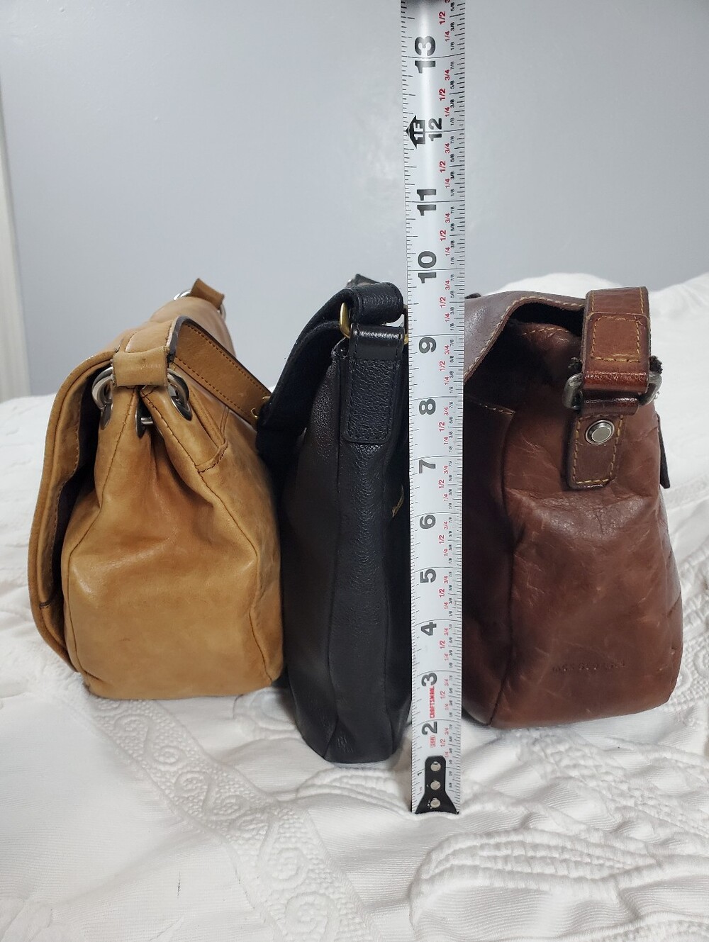 3 Women’s Leather Crossbody Bags - Fossil Black, Jack George Brown, Born Tan - Picture 9 of 16